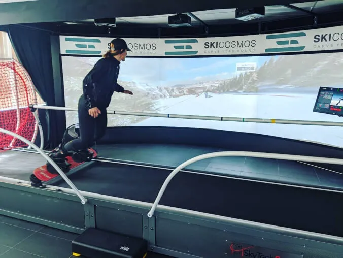 Skiing a SkyTechSport simulator at the SkiCosmos venue
